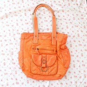 Y2K Orange Faux Leather Tote Bag Shoulder Purse